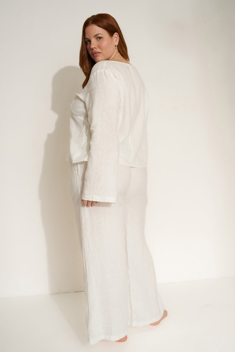The Linen Tie Front Top - White – Be Idle