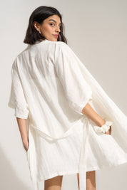 The Linen Short Robe - White