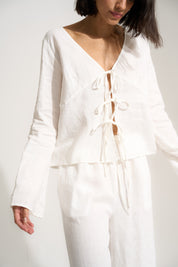 The Linen Tie Front Top - White
