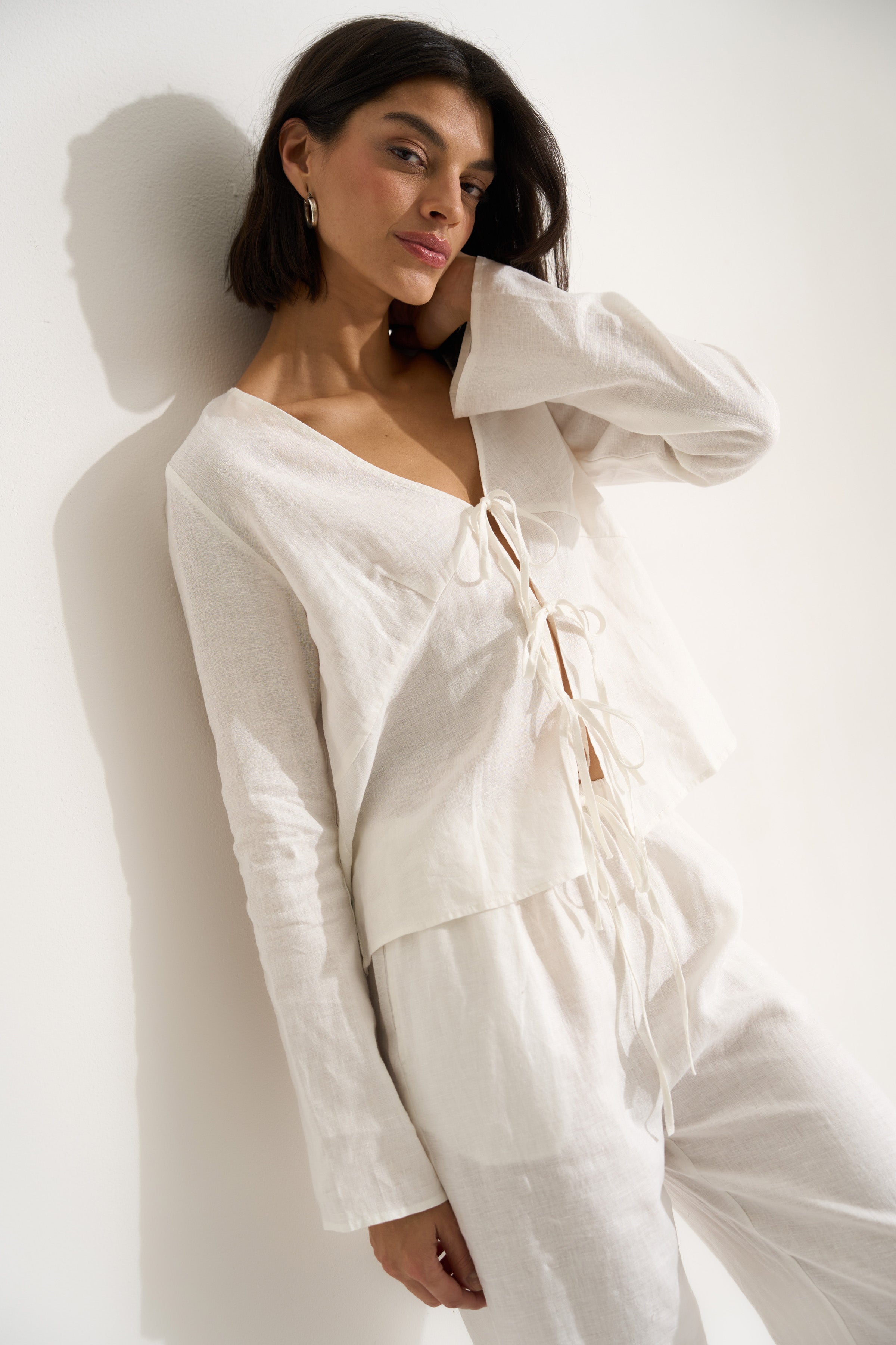 トップス L'AUBE BLANC Double tie Blouse Beige L'AUBE BLANC Double tie Blouse