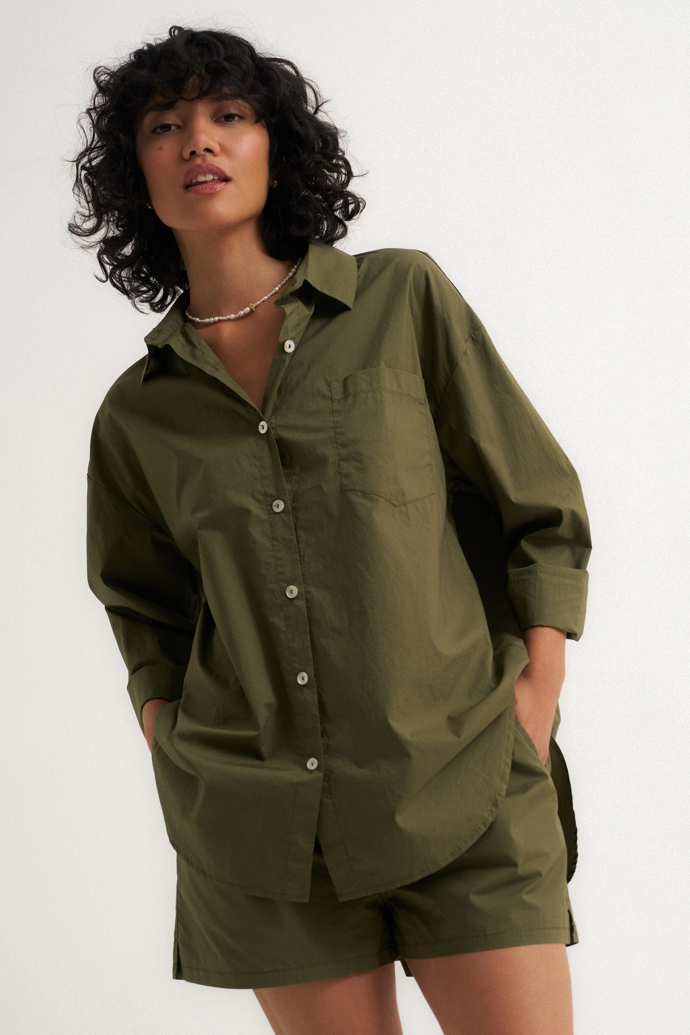 The Poplin Short Set - Olive