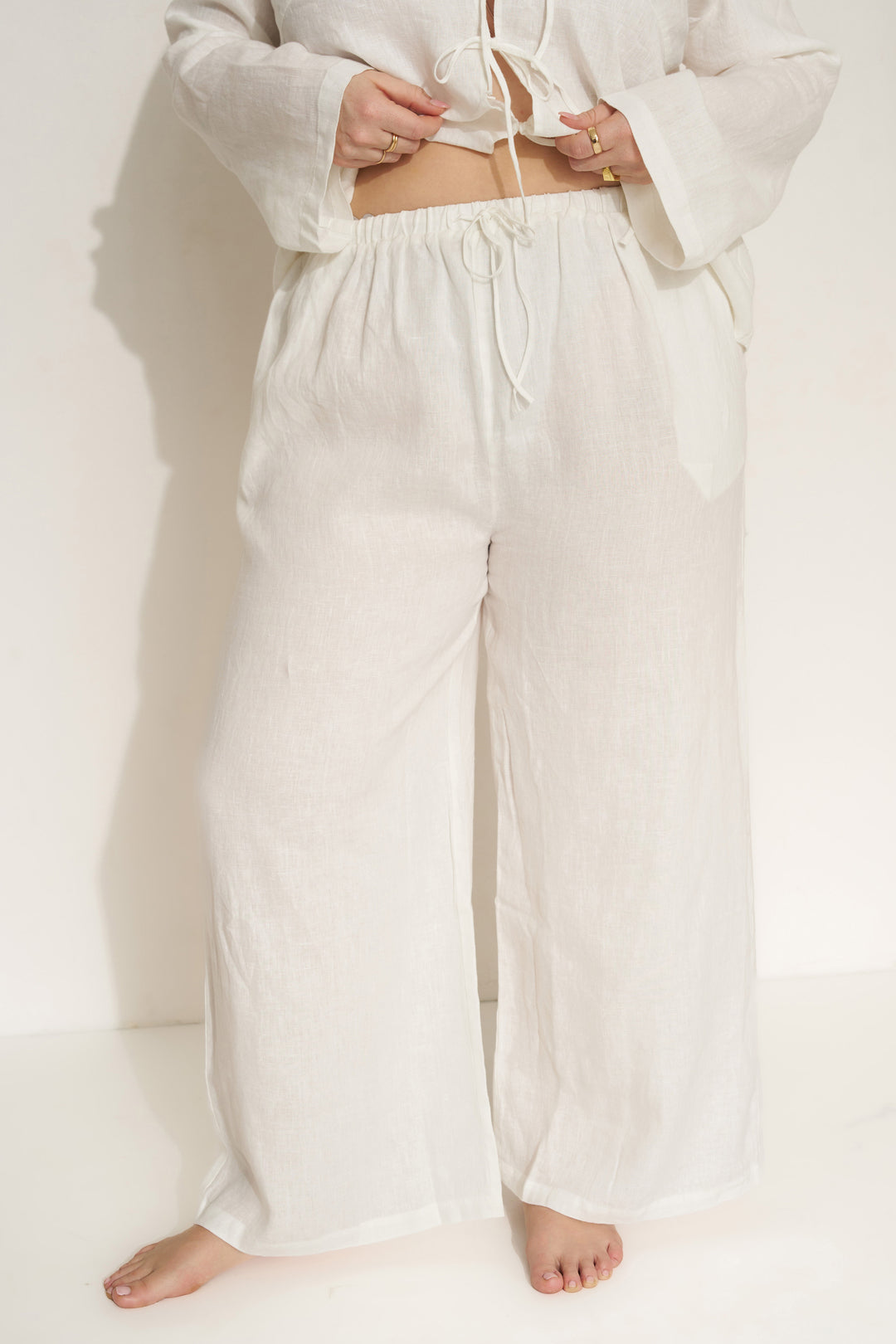 The Linen Drawstring Pant - White