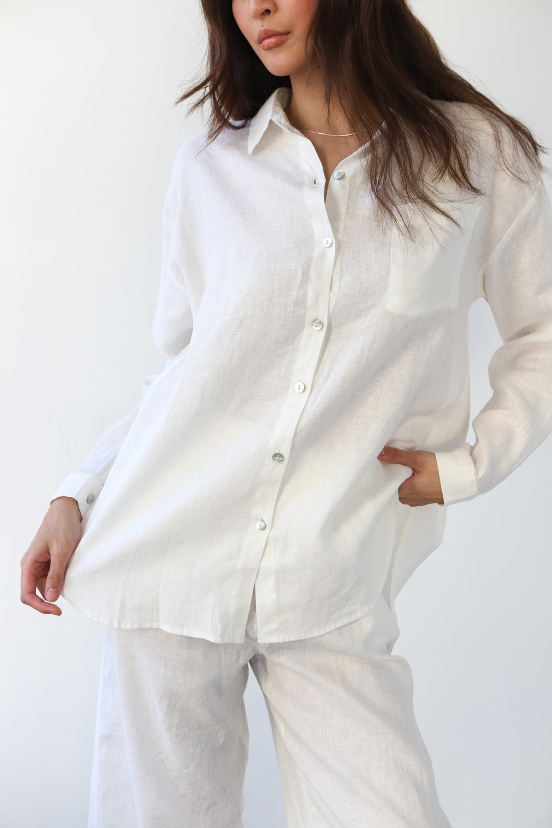 The Linen Drawstring Pant Set - White