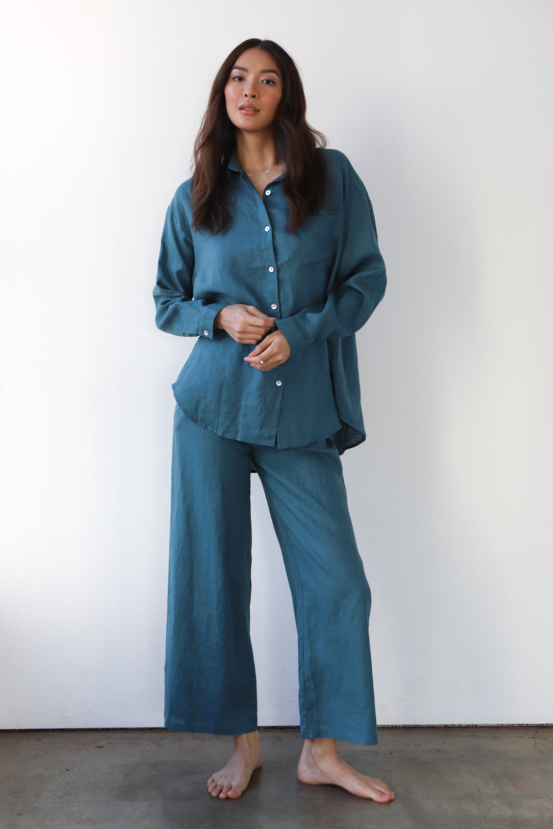 The Linen Drawstring Pant Set - Teal