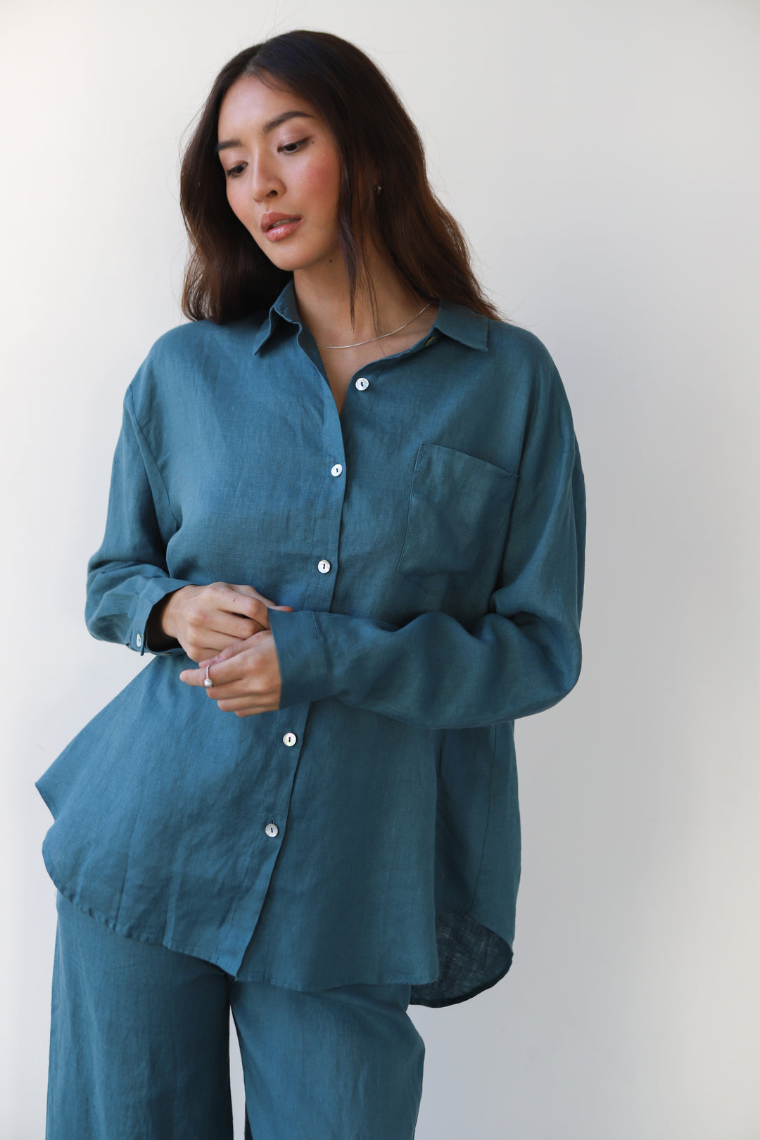 The Linen Button Down - Teal