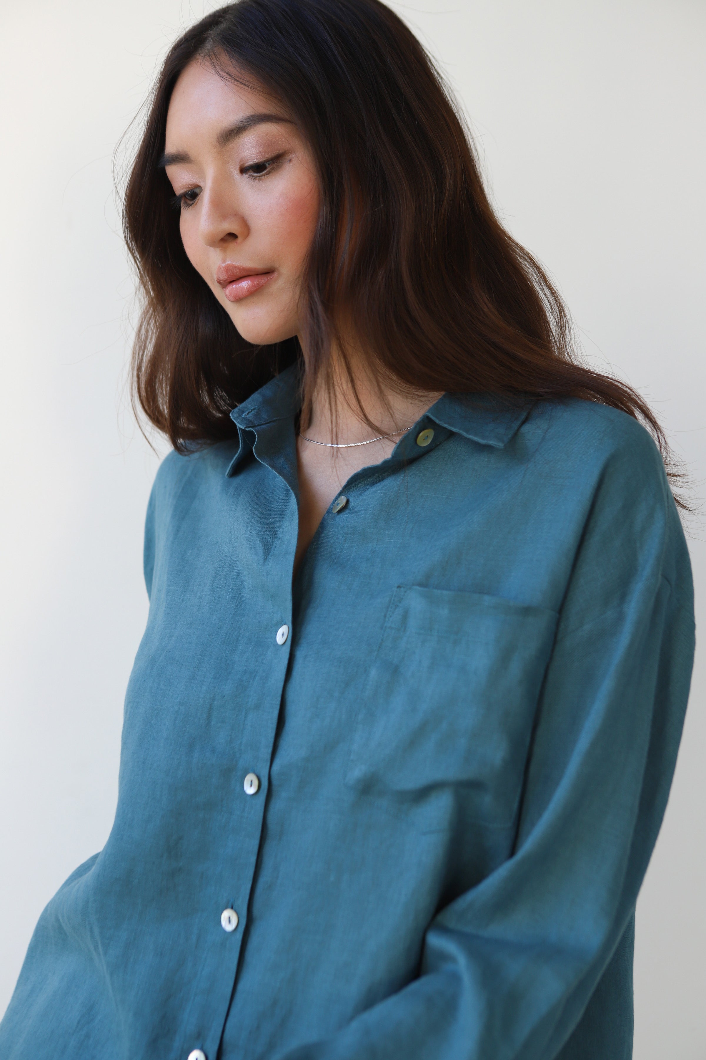 The Linen Button Down - Teal