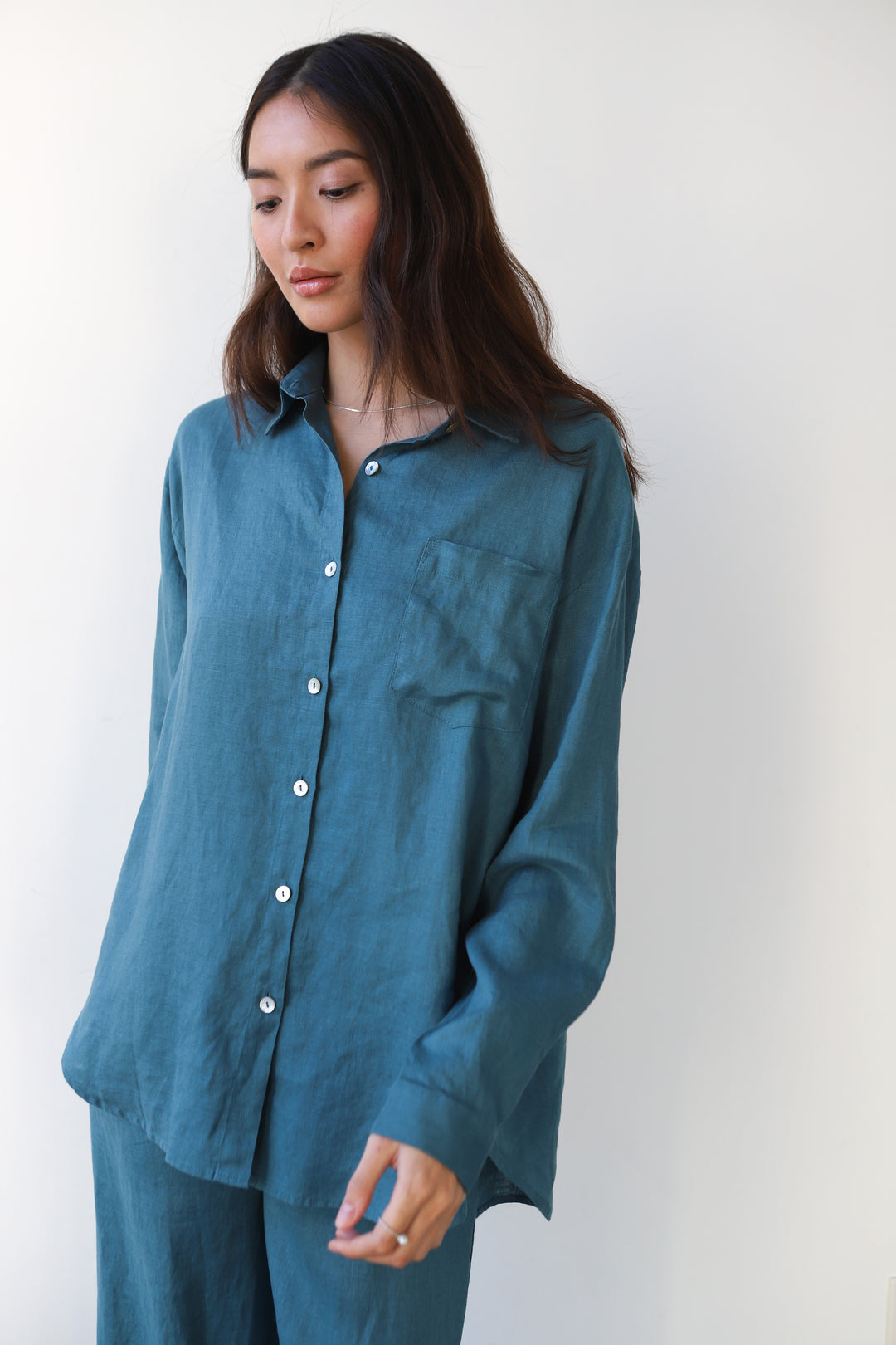 The Linen Button Down - Teal