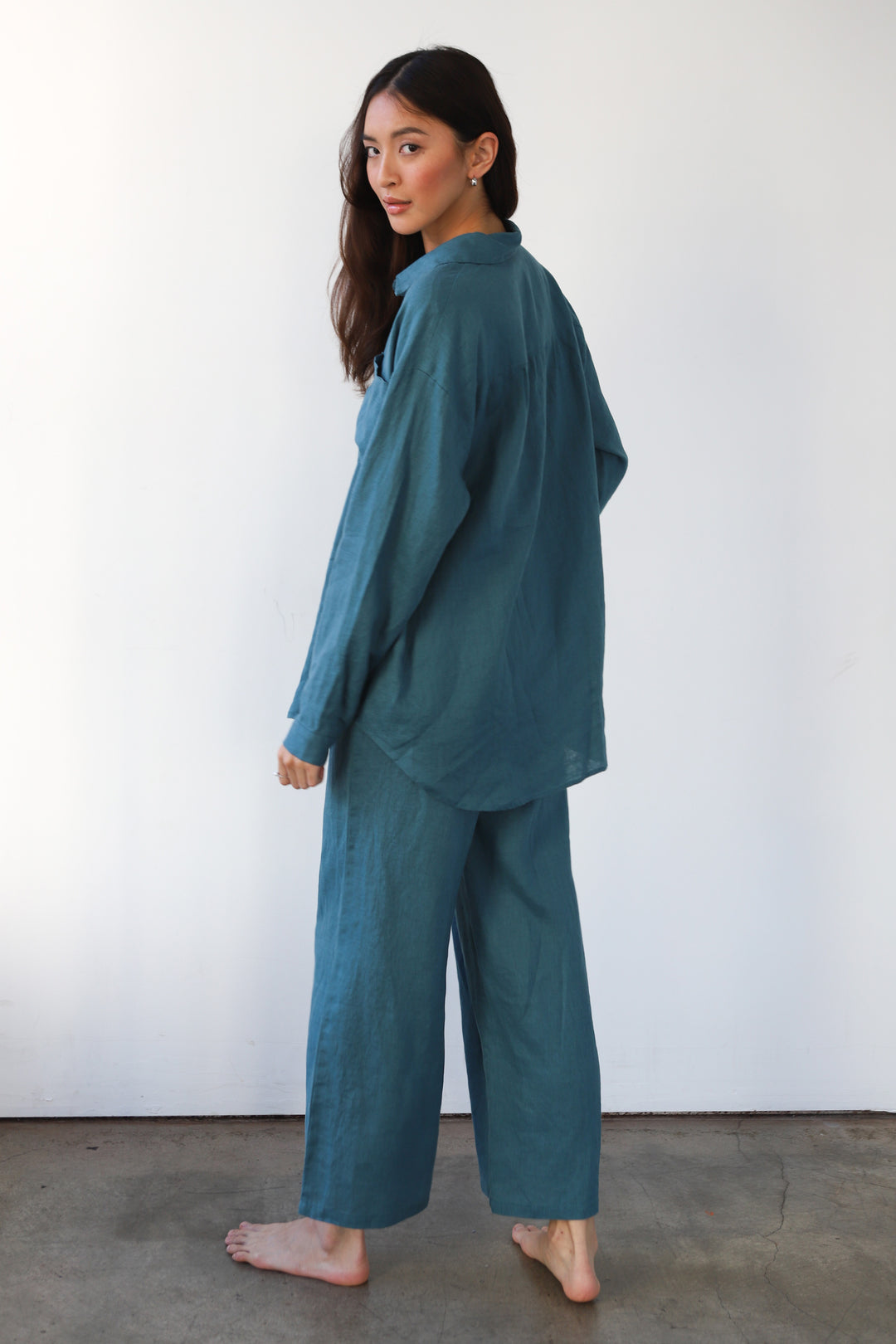 The Linen Drawstring Pant  - Teal