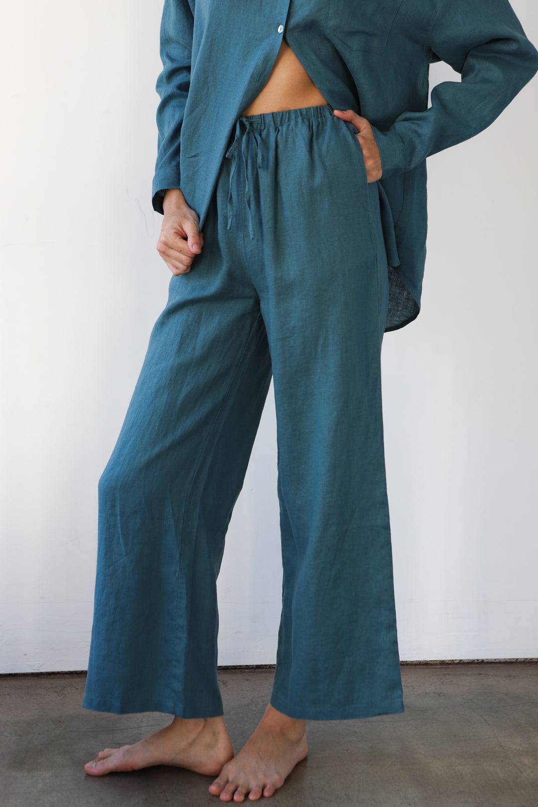 The Linen Drawstring Pant  - Teal