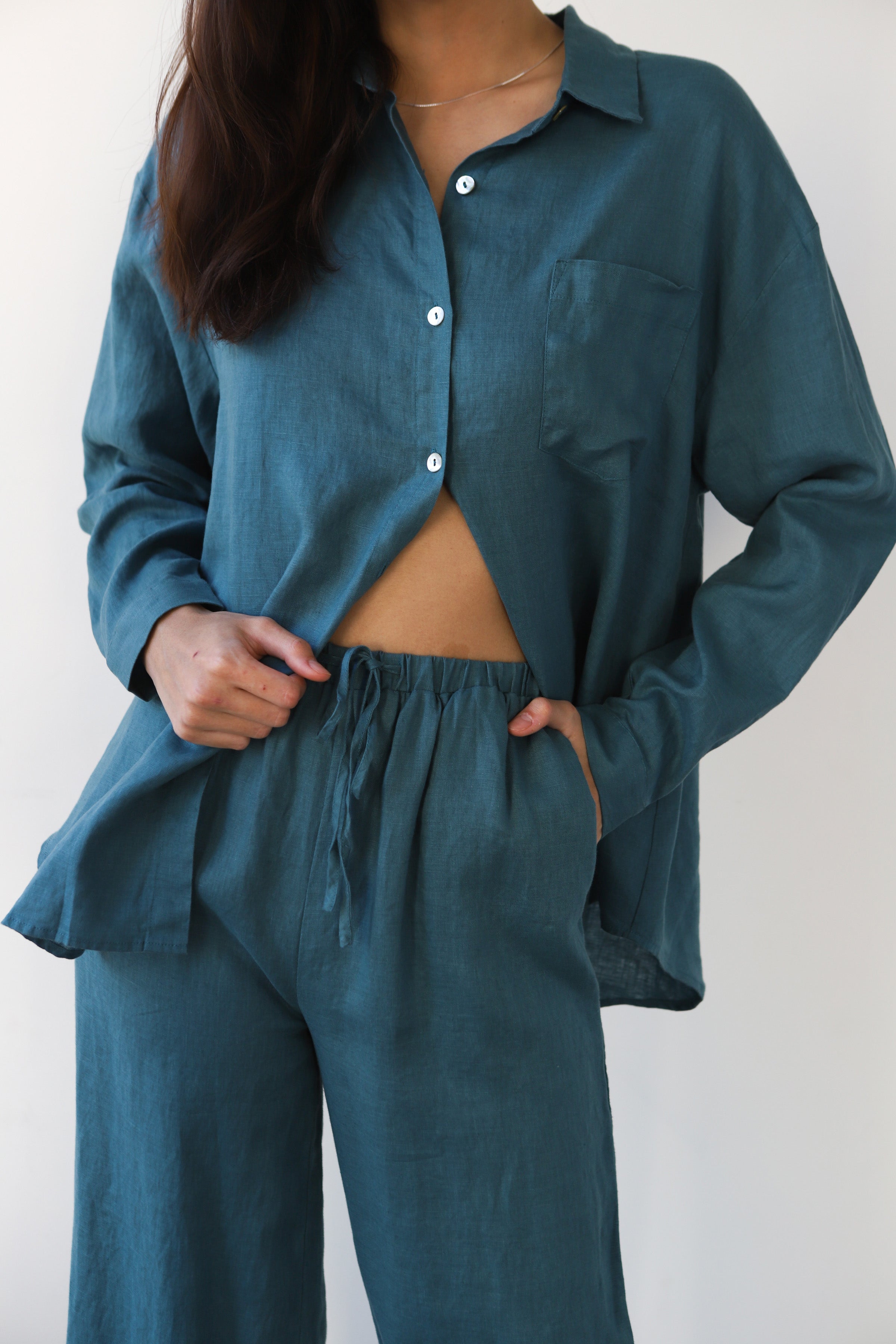 The Linen Drawstring Pant  - Teal