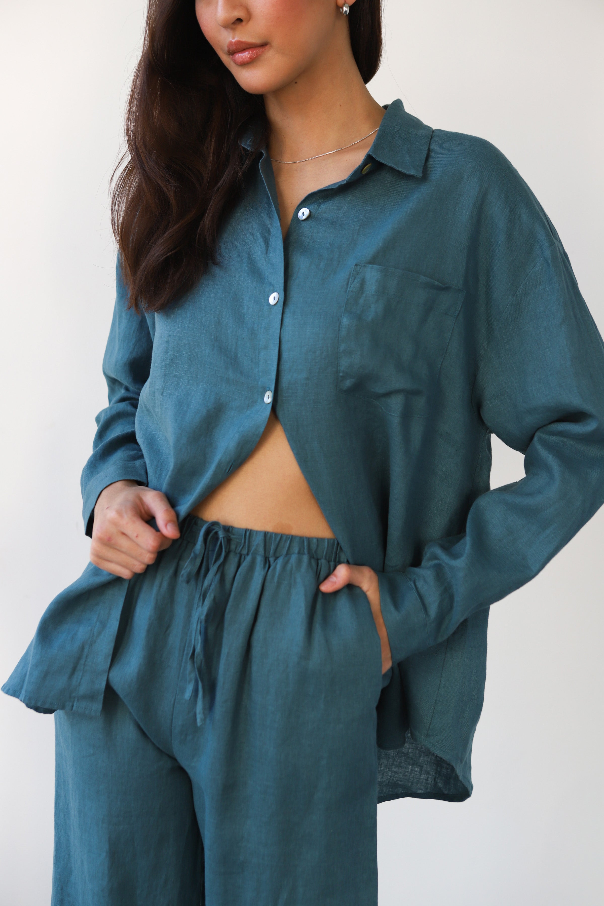 The Linen Button Down - Teal