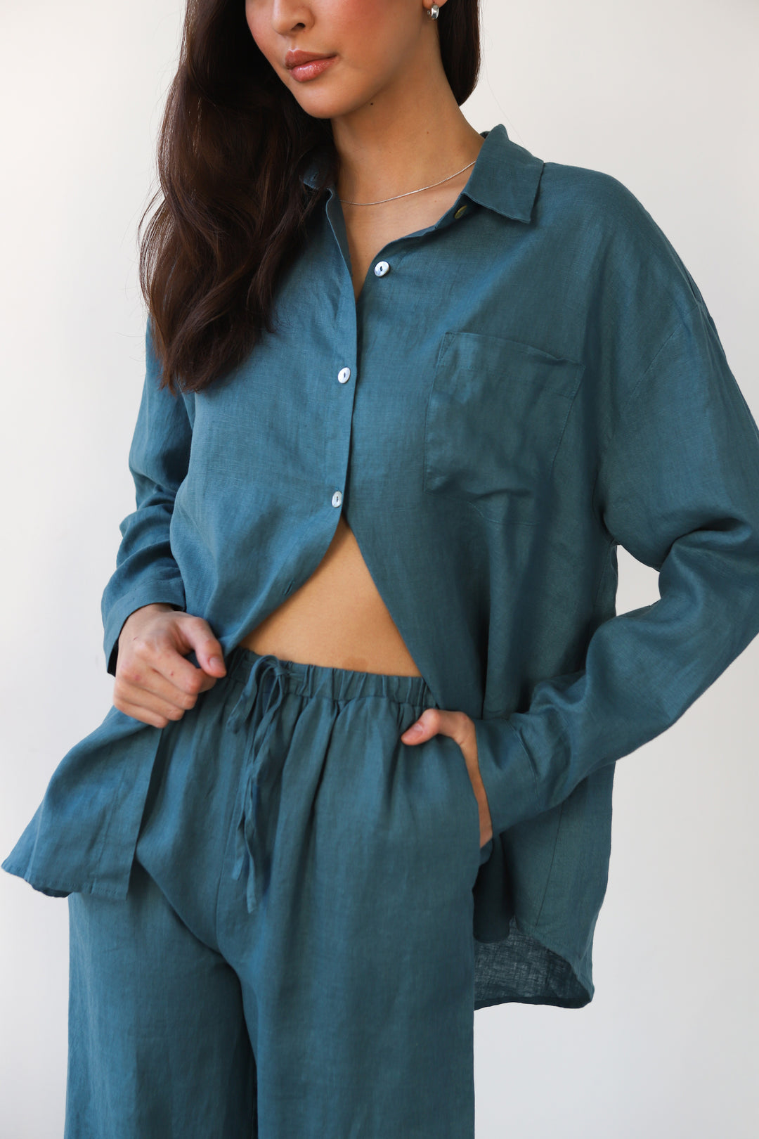 The Linen Drawstring Pant  - Teal
