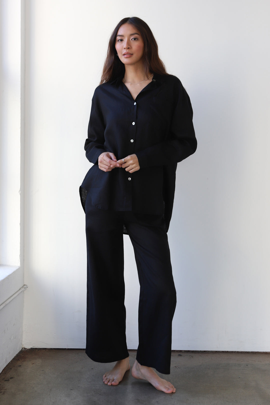 The Linen Drawstring Pant Set - Black