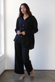 The Linen Drawstring Pant Set - Black