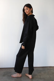 The Linen Drawstring Pant Set - Black