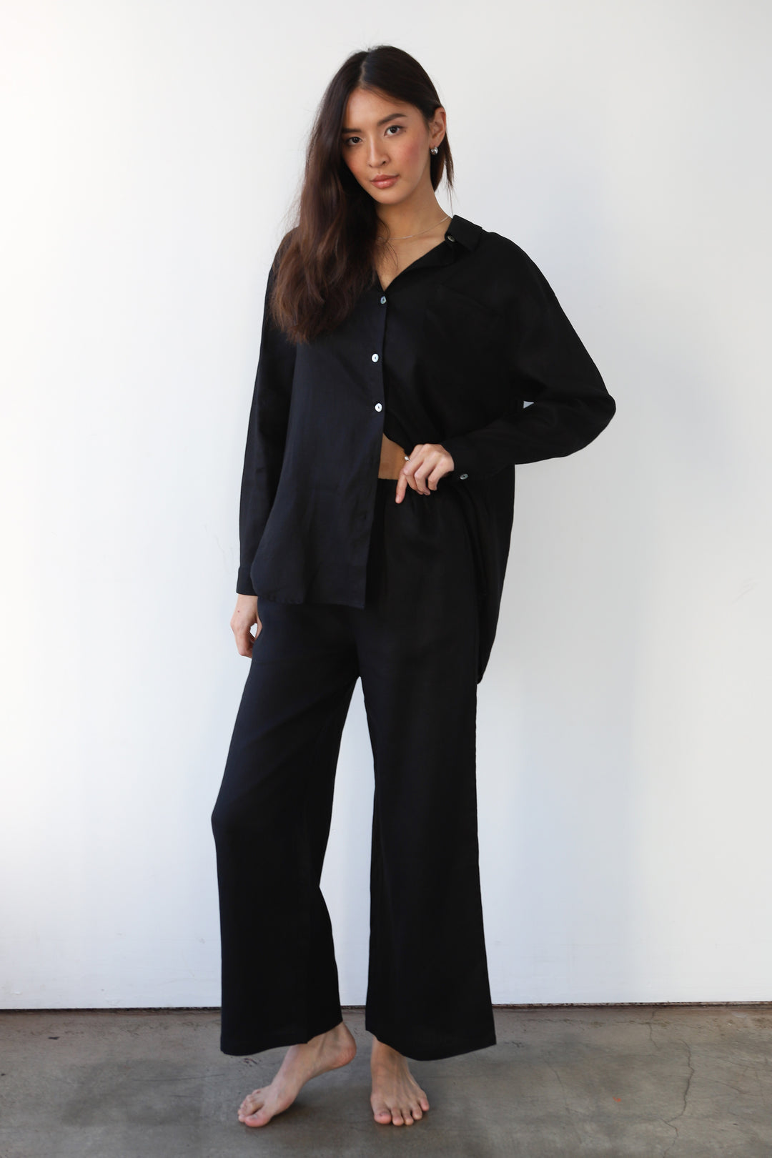 The Linen Drawstring Pant - Black