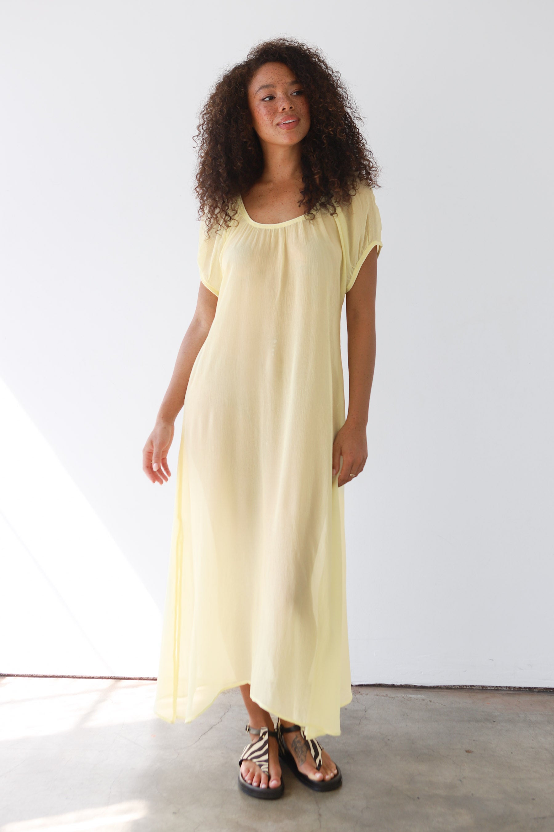 The Sheer Chemise Maxi Dress - Lemon