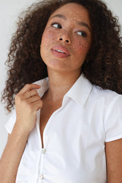 The Poplin Ruched Button Down - White