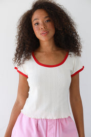The Pointelle Ringer Tee - Creme