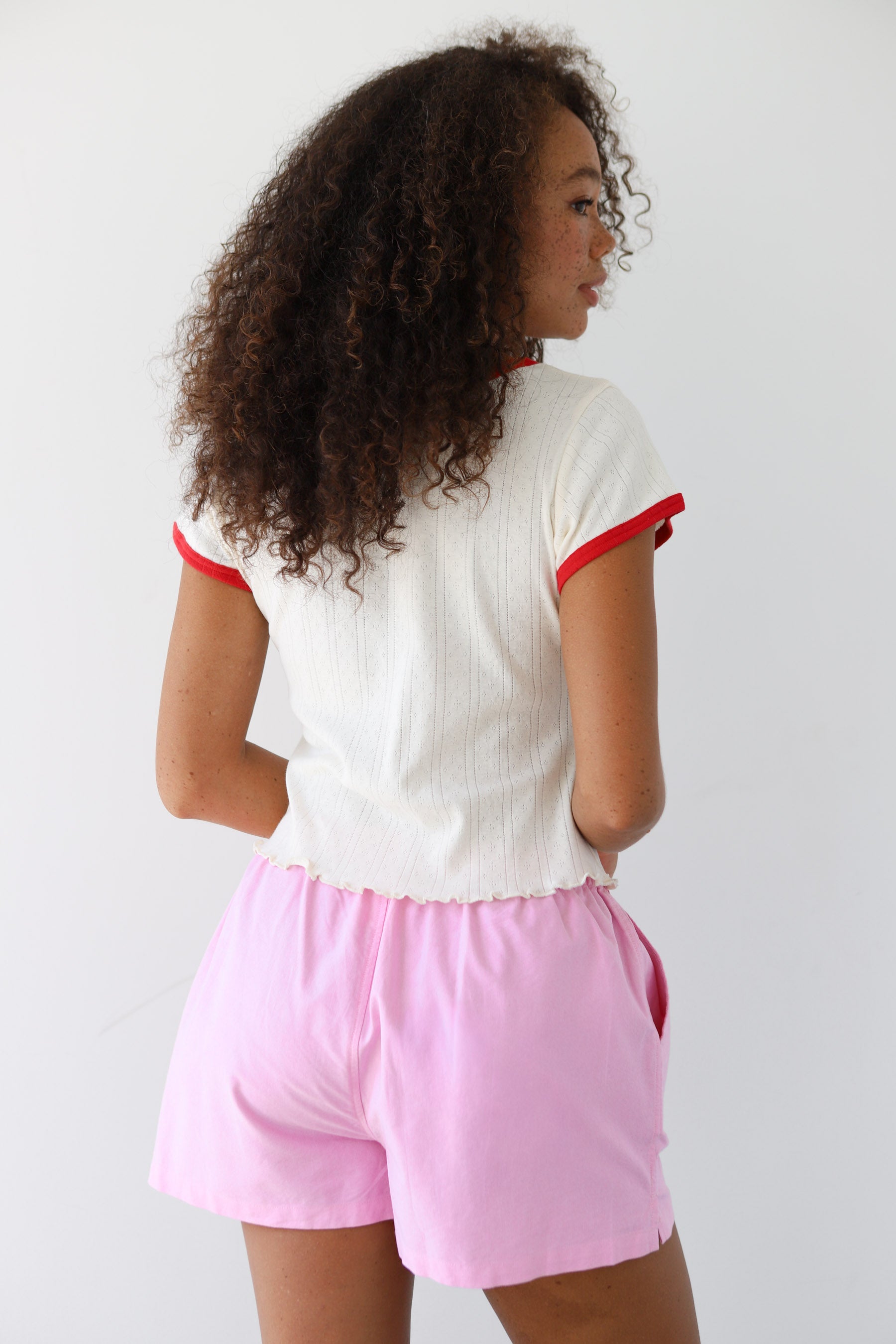 The Pointelle Ringer Tee - Creme