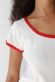 The Pointelle Ringer Tee - Creme