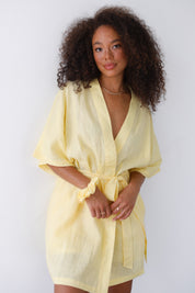 The Linen Short Robe - Lemon