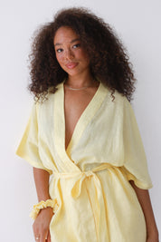 The Linen Short Robe - Lemon