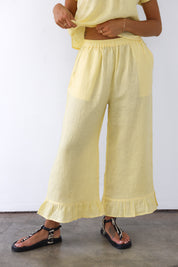 The Linen Ruffle Pant - Lemon