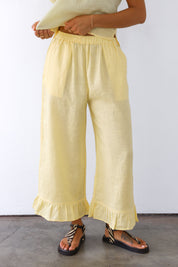 The Linen Ruffle Pant - Lemon