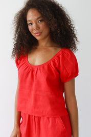 The Linen Chemise Top - Cherry