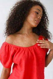 The Linen Chemise Top - Cherry