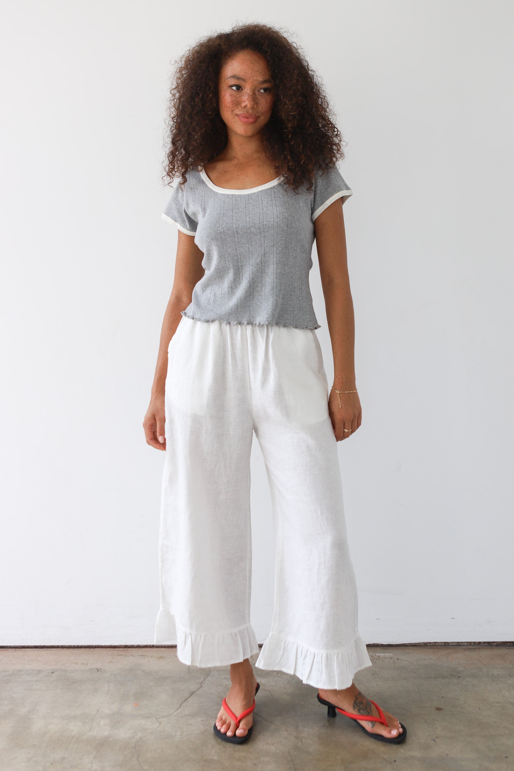 The Linen Ruffle Pant - White