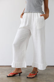 The Linen Ruffle Pant - White