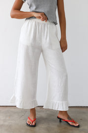 The Linen Ruffle Pant - White