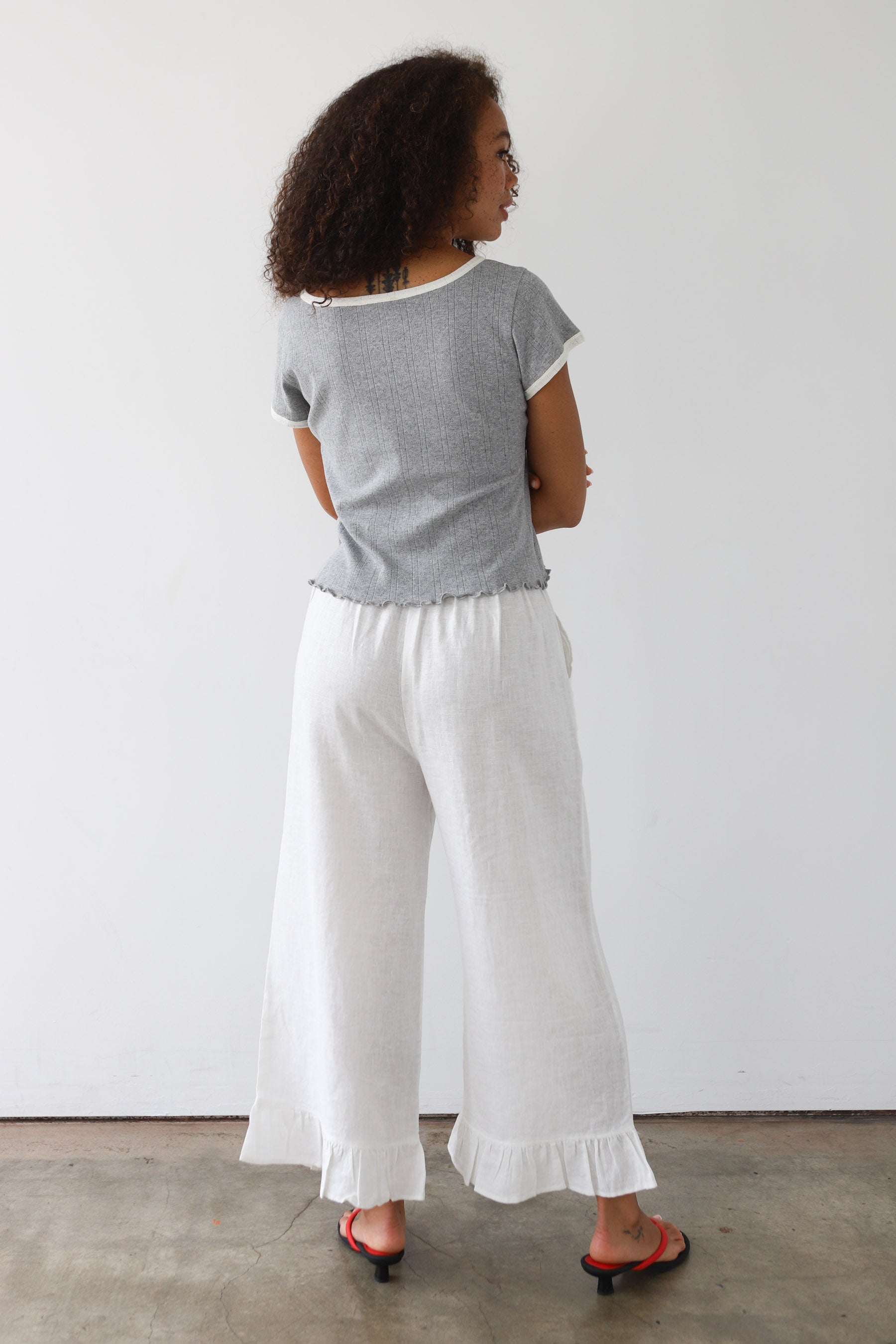 The Linen Ruffle Pant - White