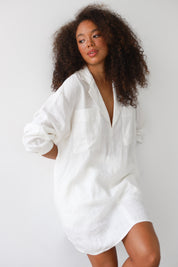 The Linen Let's Go Mini Dress - White