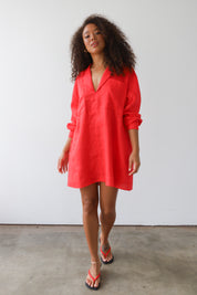 The Linen Let's Go Mini Dress - Cherry