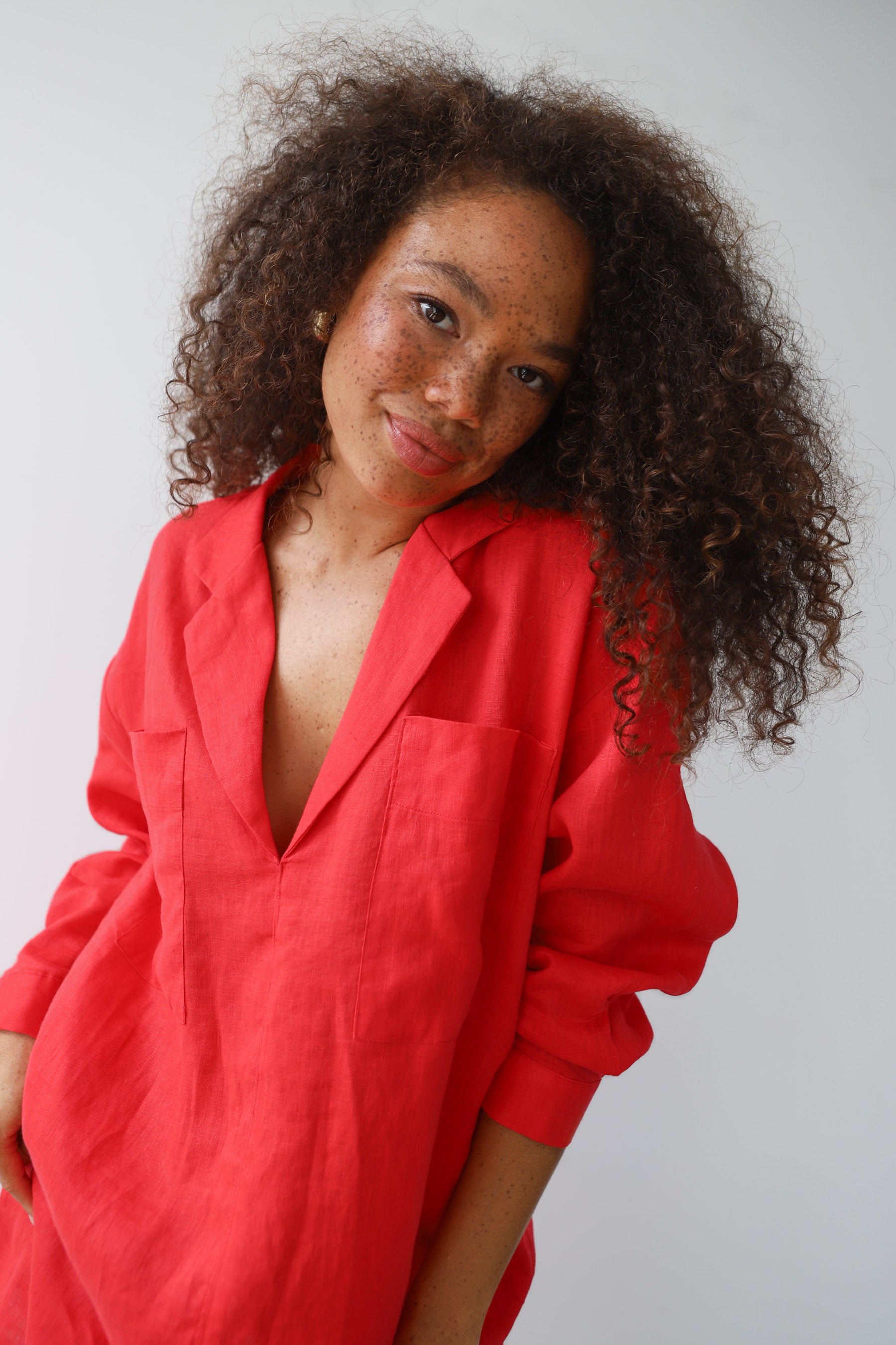 The Linen Let's Go Mini Dress - Cherry
