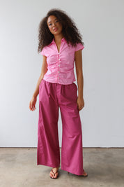 The Poplin Ruched Button Down - Pink