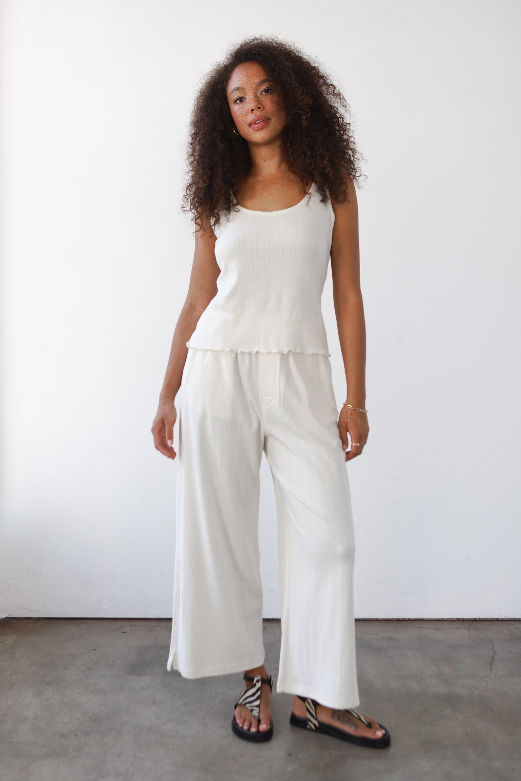 The Pointelle Boxer Pant - Creme