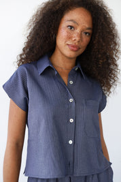 The Pinstripe Crop Button Down - Indigo