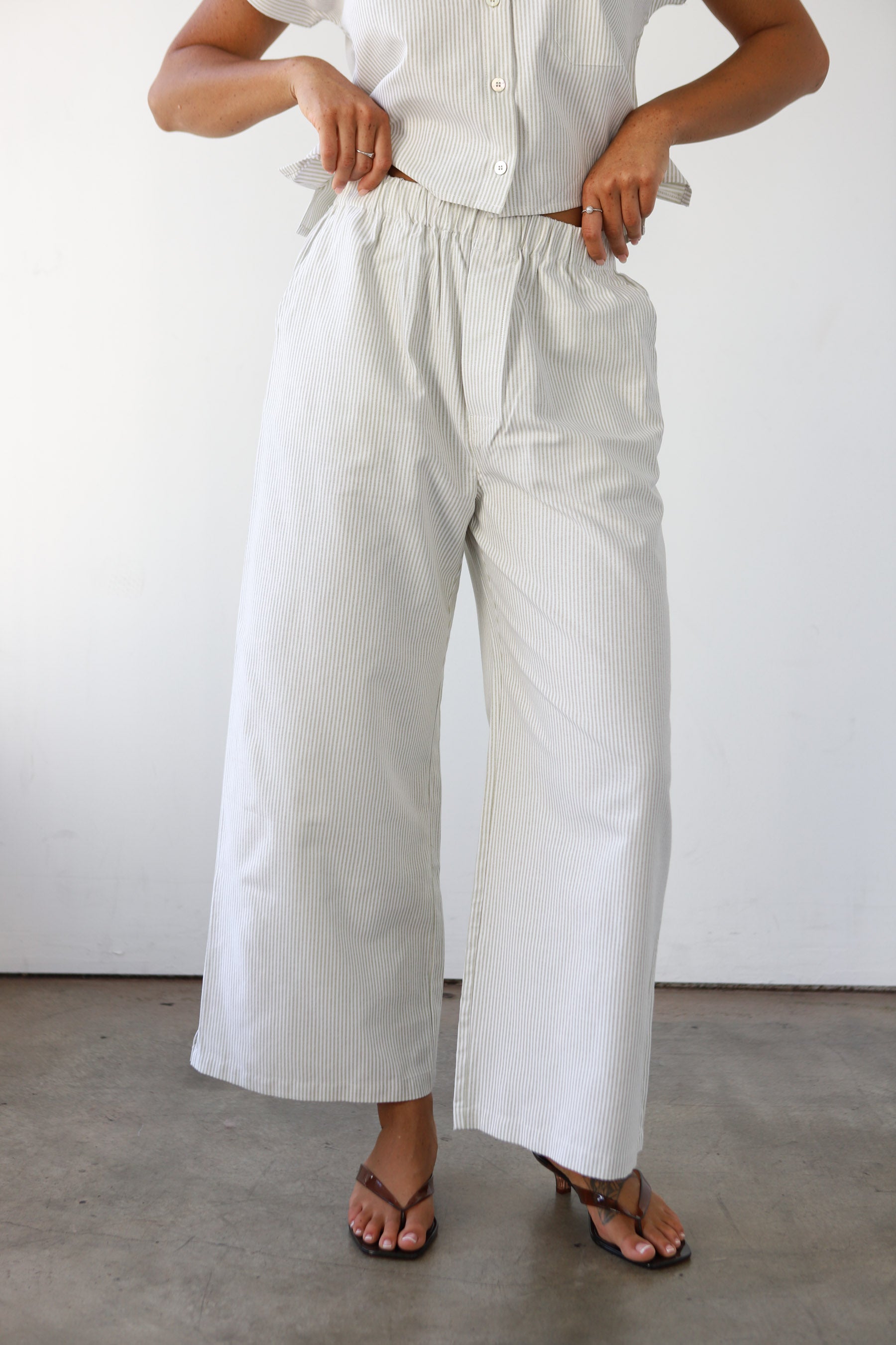 The Pinstripe Boxer Pant - Sage