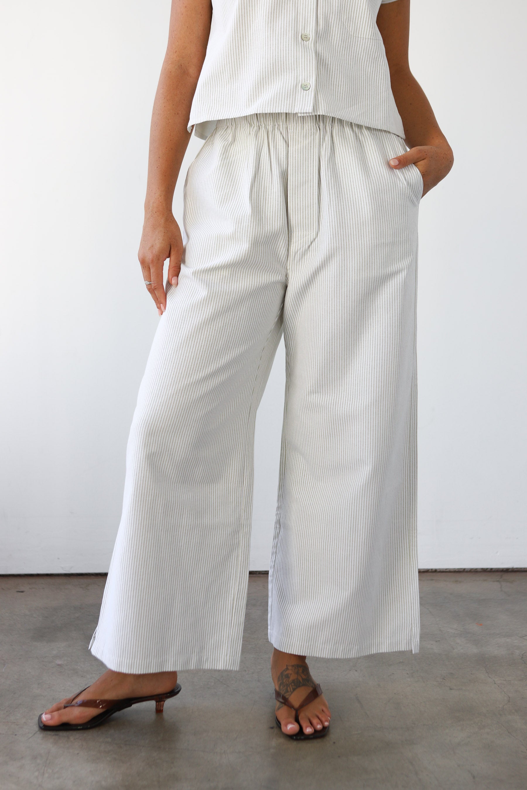 The Pinstripe Boxer Pant - Sage