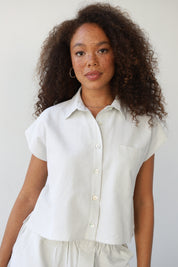 The Pinstripe Crop Button Down - Sage