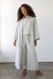 The Pinstripe Long Robe - Sage