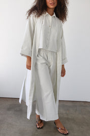 The Pinstripe Long Robe - Sage