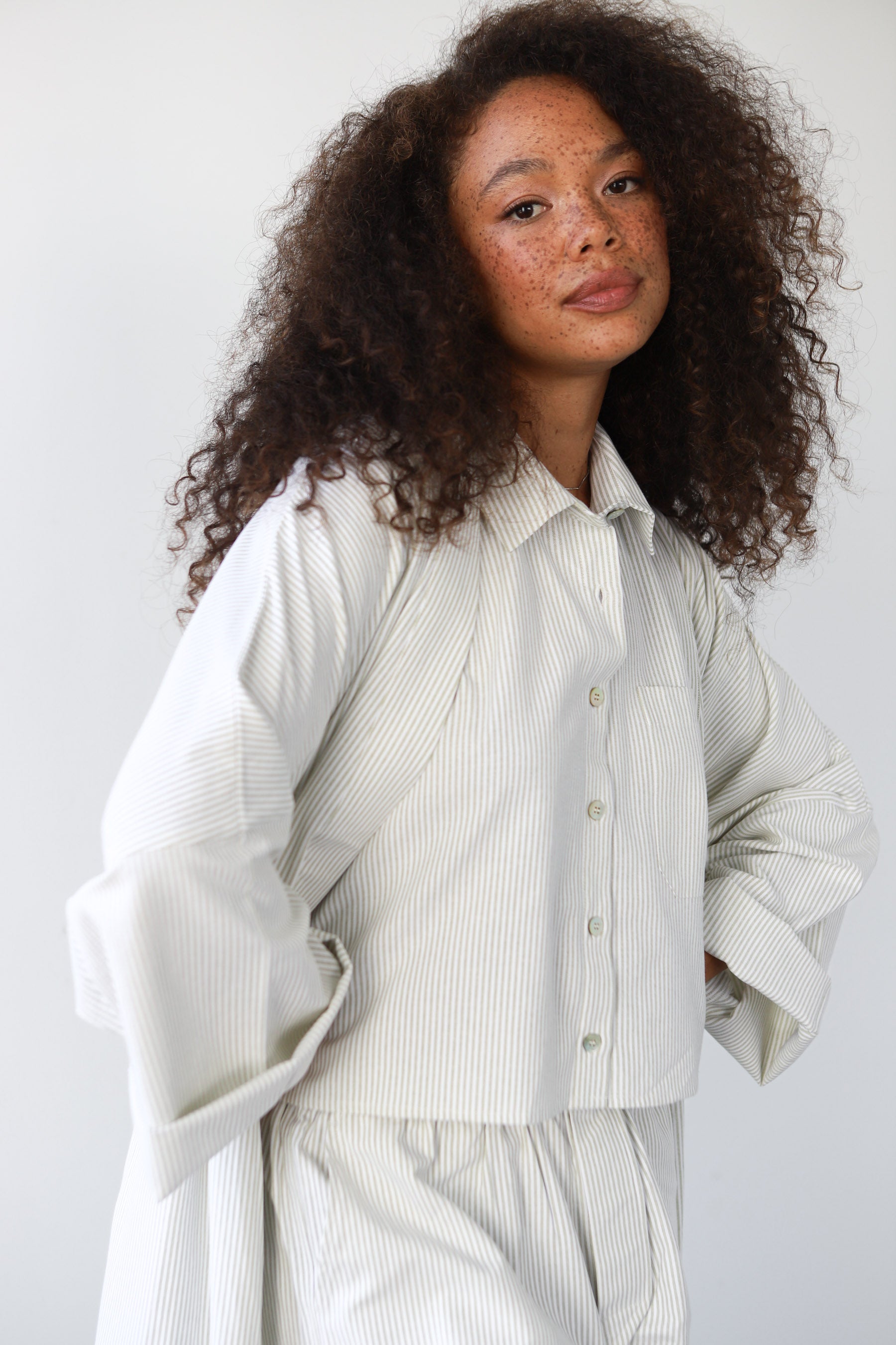 The Pinstripe Long Robe - Sage