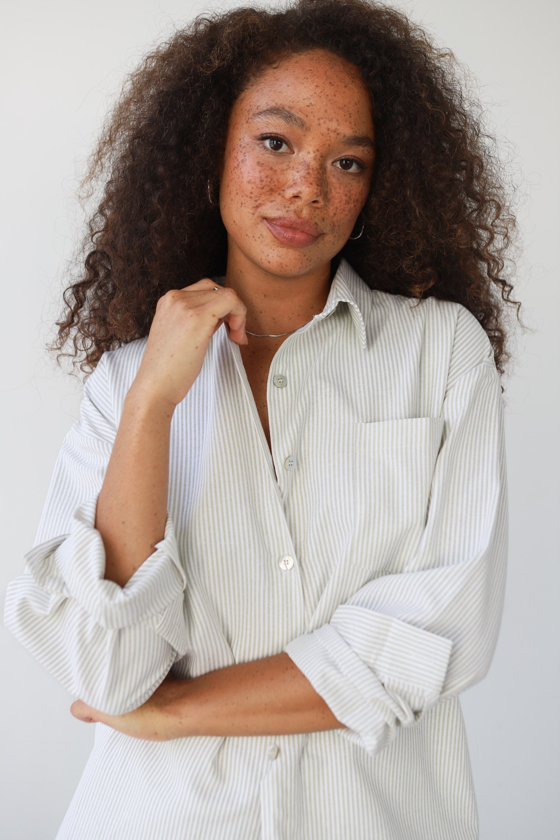 The Pinstripe Button Down - Sage