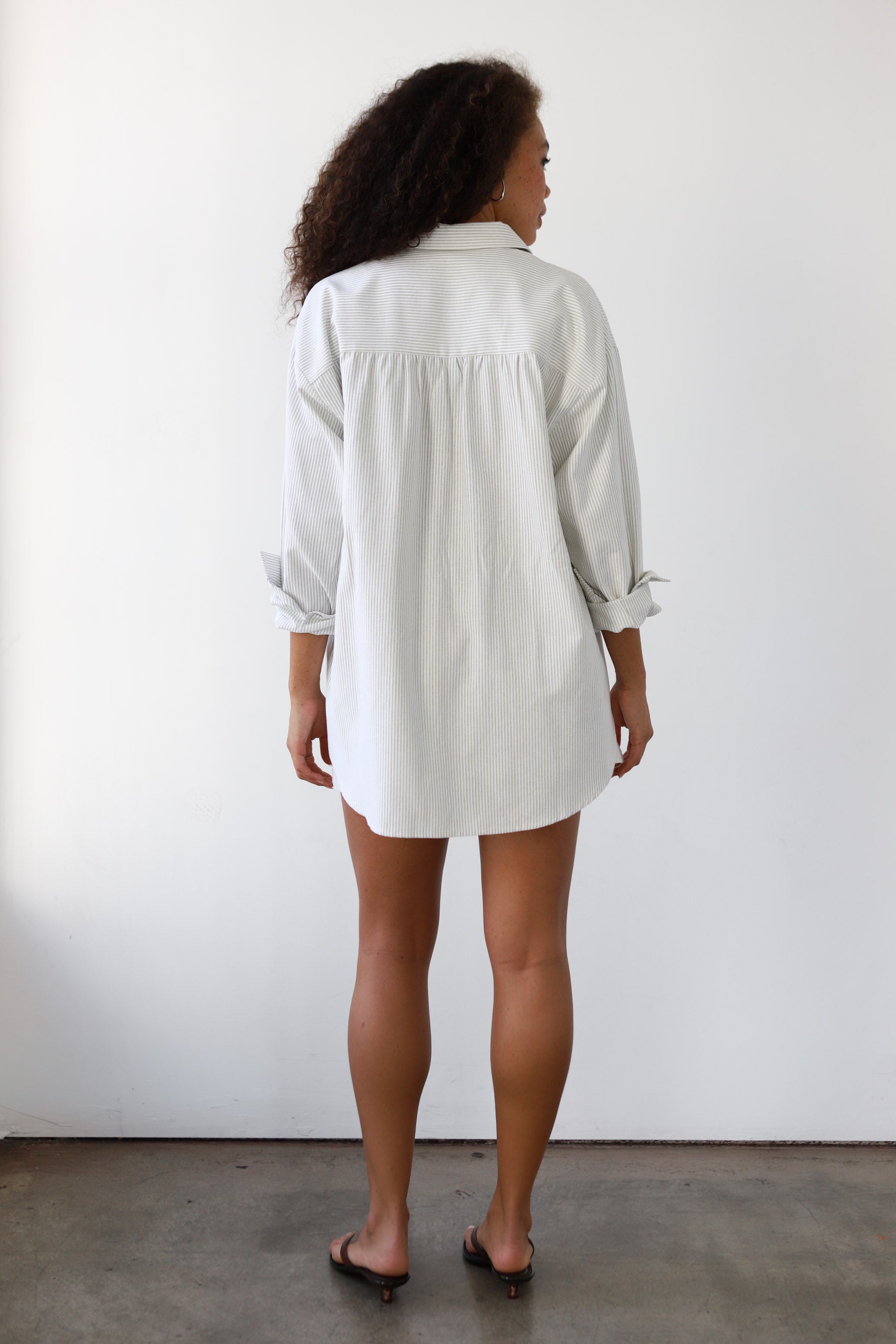 The Pinstripe Button Down - Sage