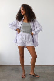 The Pinstripe Button Down - Lavender